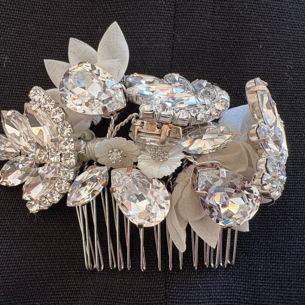 HAIR COMB_Single Hair Comb with Crystals (Handmade in London) Bridal Comb